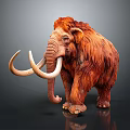 Realistic Brown Mammoth Model With Thick Fur And Long Curved Tusks
