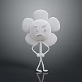 White Anthropomorphic Flower With Frowning Face Arms Legs And Hands On Hips Standing Dark Background