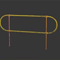 Yellow Metal Railing With Curved Design And Rusted Texture For Decorative Use