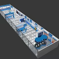 Modern Exhibition Booth Design With Car Display Blue Elements Glass Walls And Lighting