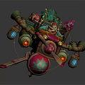 Vibrant Fantasy Game Character Riding Colorful Mechanical Vehicle With Pipes And Engines