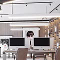 Modern Public Office Space Interior Design With Desks Computers Chairs Plants And Bookshelves