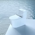 Clean Modern White Toilet With Serene Water Surface Background On Platform