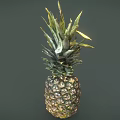 Fresh Juicy Ripe Pineapple Tropical Fruit With Green Leaves Isolated On Dark Background