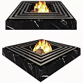 Stylish Square Fireplace With Burning Flames Black Marble Base And Layered Frame 3d model