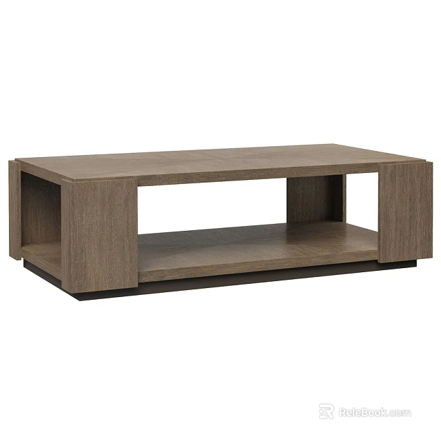 Minimalist Rectangular Coffee Table With Wooden Finish And Open Storage Shelves 3d model