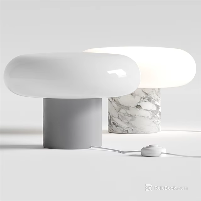 Modern Table Lamp Design With Round White Shade And Marble Gray Base 3d model 