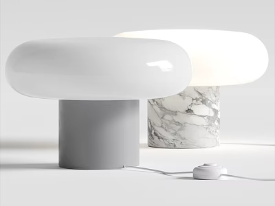 Modern Table Lamp Design With Round White Shade And Marble Gray Base 3d model