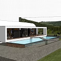 Modern Detached House Featuring Swimming Pool Glass Windows Outdoor Terrace and Scenic View