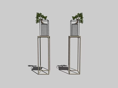 Modern Indoor Bonsai Plant Decor With Metal Stand And Green Foliage 3d model
