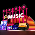 Music Themed Photo Spot With Vinyl Records MUSIC Sign Album Covers And Colorful Lights