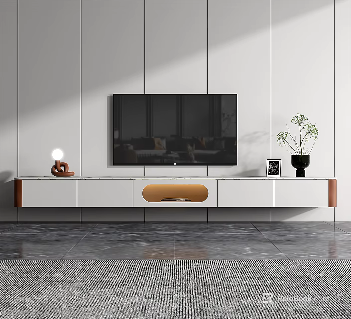 Modern TV Stand With TV Table Lamp Vase And Photo Frame In Living Room 3d model 