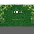Fresh Green Plant Wall Background With Decorative Foliage And Central Logo