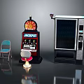 Classic Casino Room Setup With Jackpot Slot Machine Vending Machine Chair And Stool