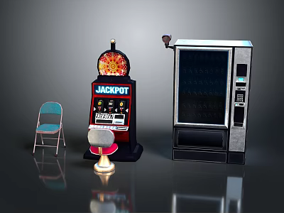 Classic Casino Room Setup With Jackpot Slot Machine Vending Machine Chair And Stool 3d model