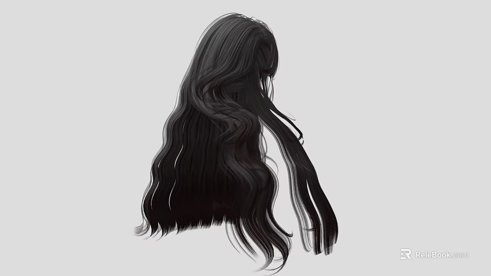 Woman With Long Black Wavy Hair Seen From Back View In Elegant Silhouette 3d model 