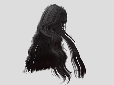 Woman With Long Black Wavy Hair Seen From Back View In Elegant Silhouette 3d model