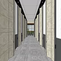 Minimalist Front Desk Reception Corridor With Marble Walls Gray Flooring And Glass Doors