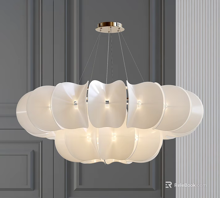 Modern Minimalist White Petal Shaped Chandelier With Elegant Shades And Soft Illumination 3d model 