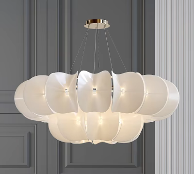 Modern Minimalist White Petal Shaped Chandelier With Elegant Shades And Soft Illumination 3d model
