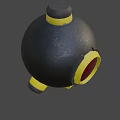 Spherical Grenade Weapon Design Featuring Black Body Red Central Core And Yellow Decorative Accents