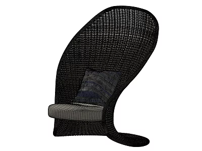Black Rattan Single Chair With Modern Curved Shape And Striped Cushion 3d model