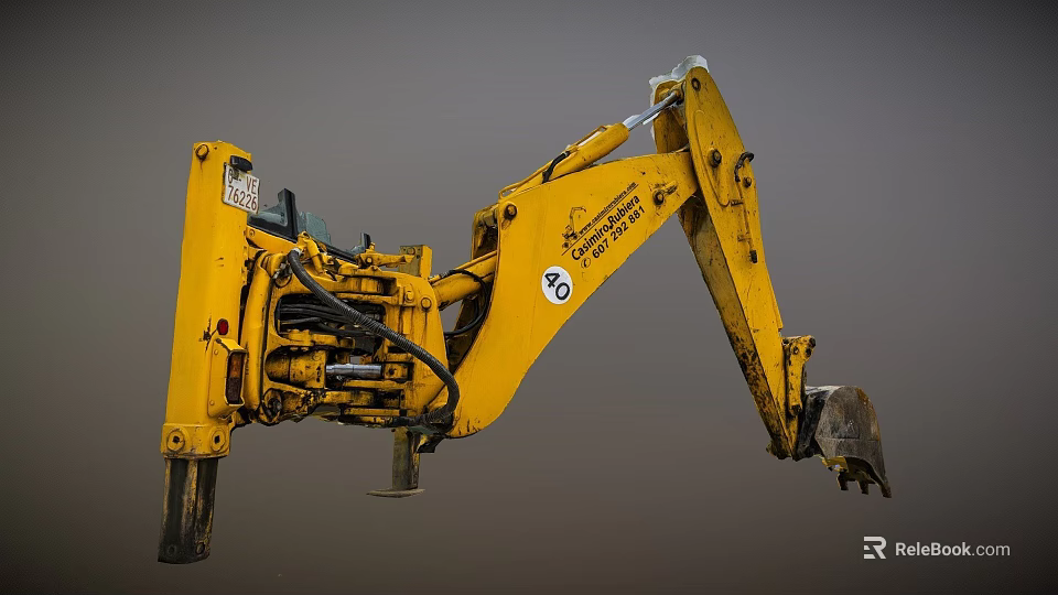 Yellow Construction Vehicle Arm With Excavator Bucket And Hydraulic Parts 3d model 