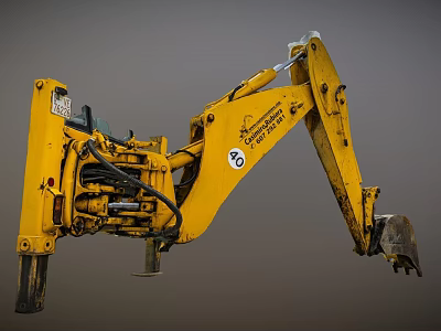 Yellow Construction Vehicle Arm With Excavator Bucket And Hydraulic Parts 3d model