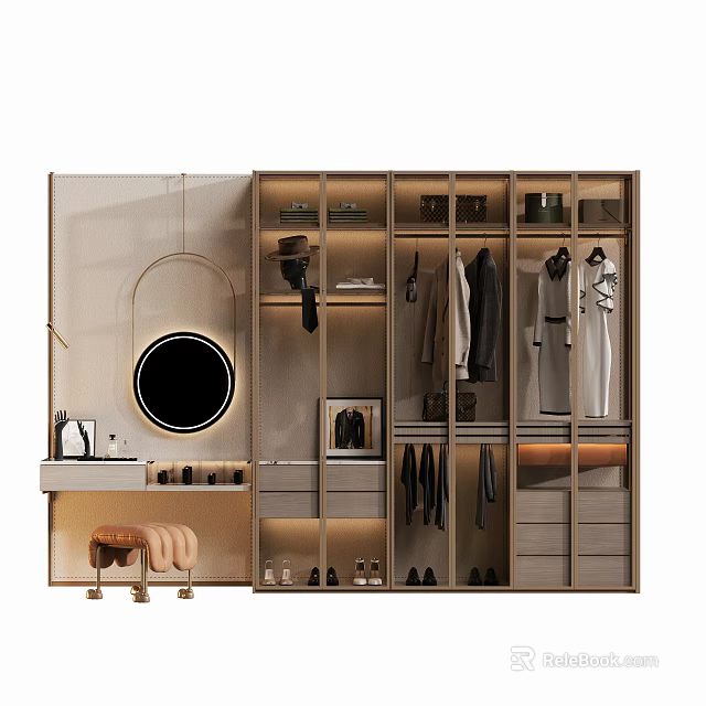 Modern Wardrobe Design With Storage Drawers Hanging Sections Mirror And Dressing Table 3d model