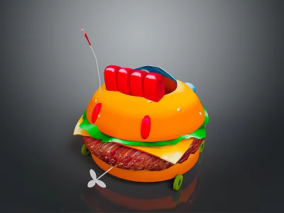 Cartoon Ladybug Shaped Hamburger Car With Orange Body Red Spots And Green Wheels 3d model