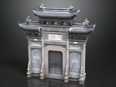 Chinese Style Sofa And Coffee Table Set With Carved Details And Gray Stone Elements 3d model