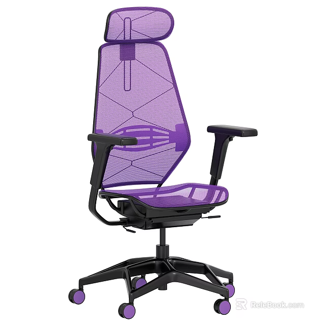 Ergonomic Purple Mesh Office Chair With Black Armrests And Adjustable Base 3d model 