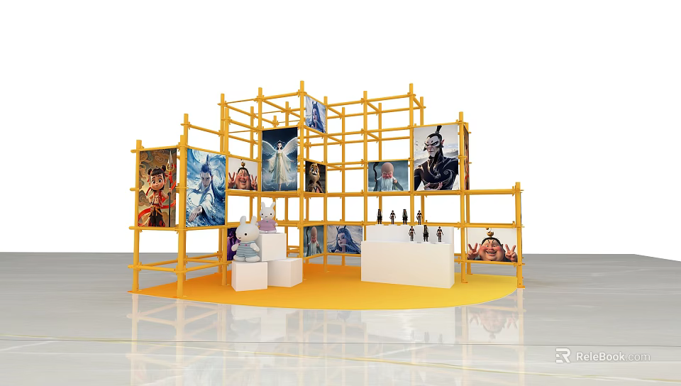 Instagrammable Photo Taking Spot With Yellow Scaffolding Structure Posters And Display Counters 3d model 