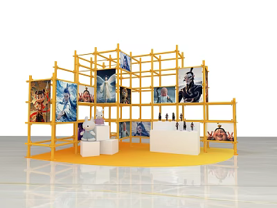 Instagrammable Photo Taking Spot With Yellow Scaffolding Structure Posters And Display Counters 3d model