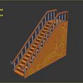 Orange Staircase With Wooden Steps Yellow Floral Patterns And Curved Handrail Design