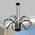Abstract Shaped Pendant Light with Curved Lines Hanging by Window Overlooking Night View 3d model