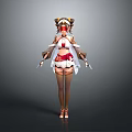 Woman in Red and White Outfit with Decorative Headpiece Flowing Shawl and High Heels