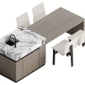 Modern Dining Table Set With Marble Countertop Sink And White Chairs 3d model