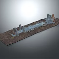 Scenic View Of Ancient Stone Ruins On Brown Land With Gray Background And Bright Light