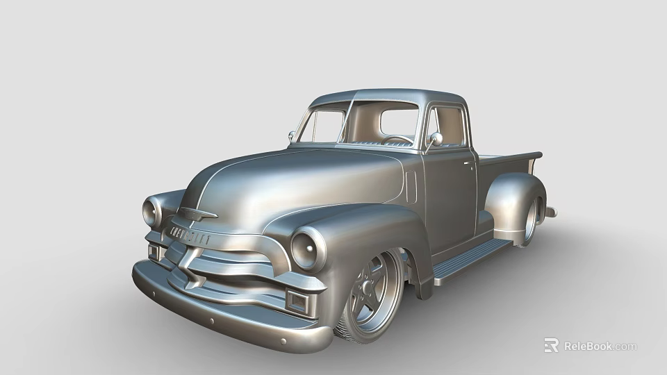 Vintage Silver Pickup Truck With Retro Design And Classic Styling 3d model 
