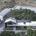Modern Commercial Street Architecture With White Roofs Lush Trees And Green Spaces