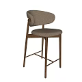 Modern Upholstered Bar Stools With Beige Fabric Seat And Wooden Frame Backrest