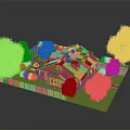 Detached Villa with Brown Roof Design and Fenced Yard Surrounded by Trees and Lawn