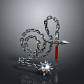 Medieval Spiked Chain Weapon with Metallic Links Spiked Ball and Red Handle Spear Head