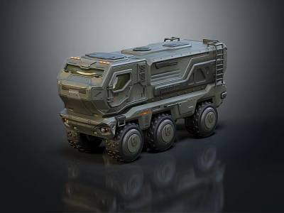 Military Style Six Wheel Utility Vehicle With Sturdy Body And Roof Mounted Equipment 3d model