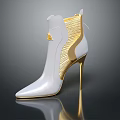 Elegant White High Heel Ankle Boots With Gold Accents And Sleek Design