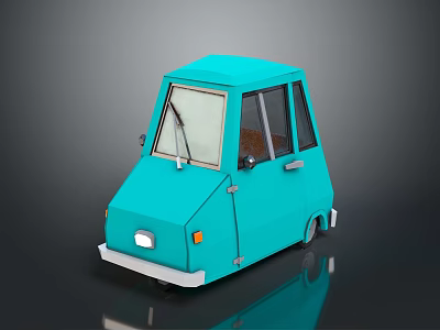 Turquoise Small Cartoon Style Car With Windshield Doors And Vibrant Design 3d model