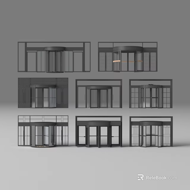 Various Modern Entrance Doors With Glass Panels Metal Frames And Revolving Styles 3d model 