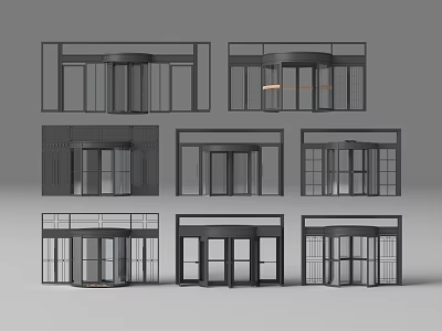 Various Modern Entrance Doors With Glass Panels Metal Frames And Revolving Styles 3d model