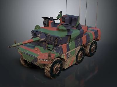 Military Tank With Camouflage Paint Multiple Wheels Turret On Top And Antennas For Combat Use 3d model